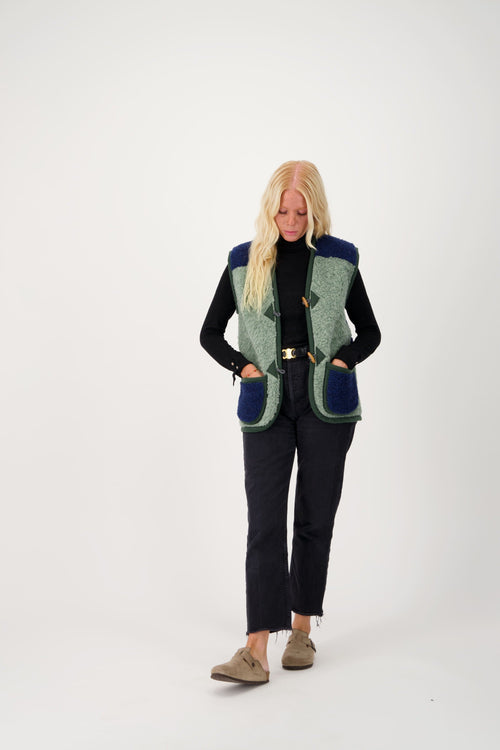 Gilet Bicolore Dana 100% Laine - Vert/Bleu - Femme