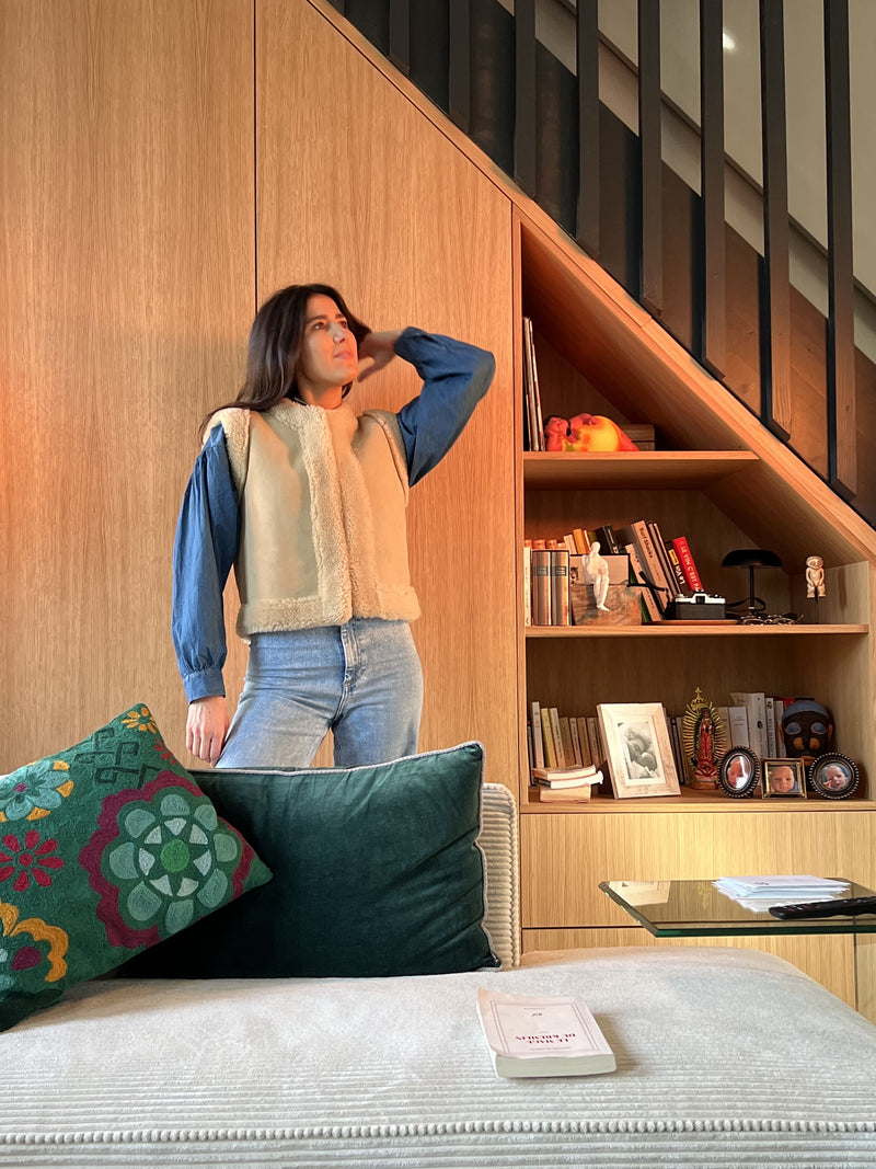 Gilet Peau Lainée Luce - Beige - Femme