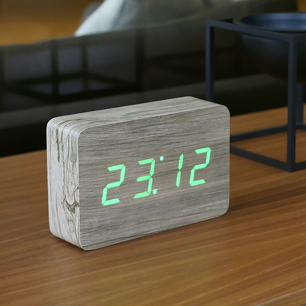 Reveil Brick Click - Frêne Blanc / LED Verte