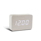 Gingko Design – Brick Click Alarm Clock - White / White LED, rectangular light wood digital alarm clock displaying the time 12:00