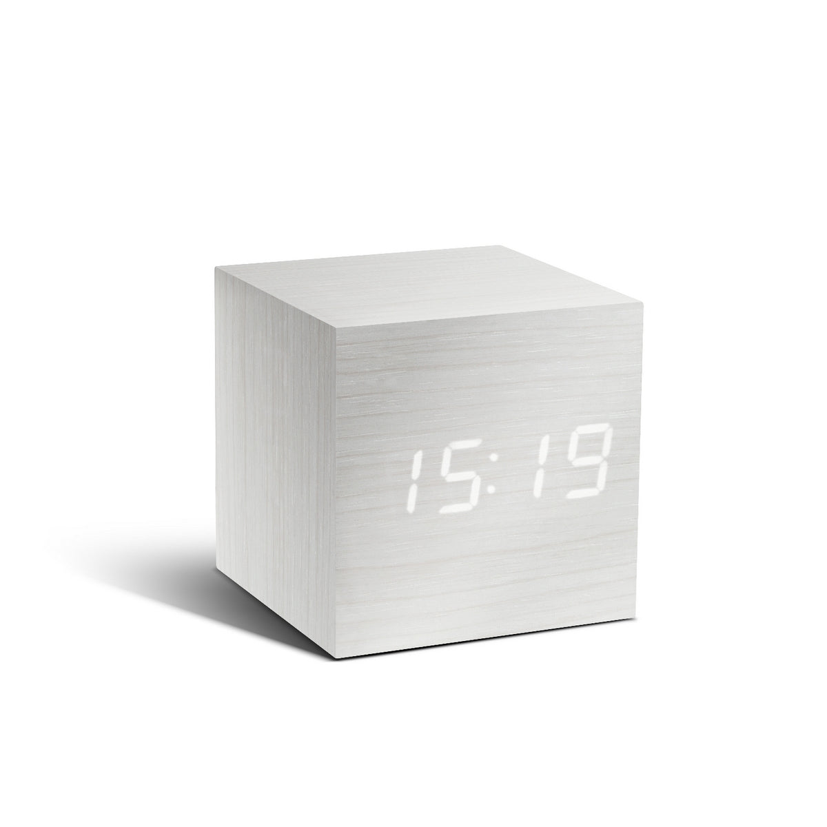 Reveil Wooden Cube Click - Blanc / LED Blanche