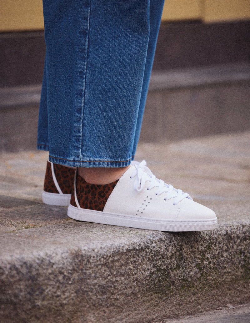 Baskets Basses Renée - Blanc Et Léopard