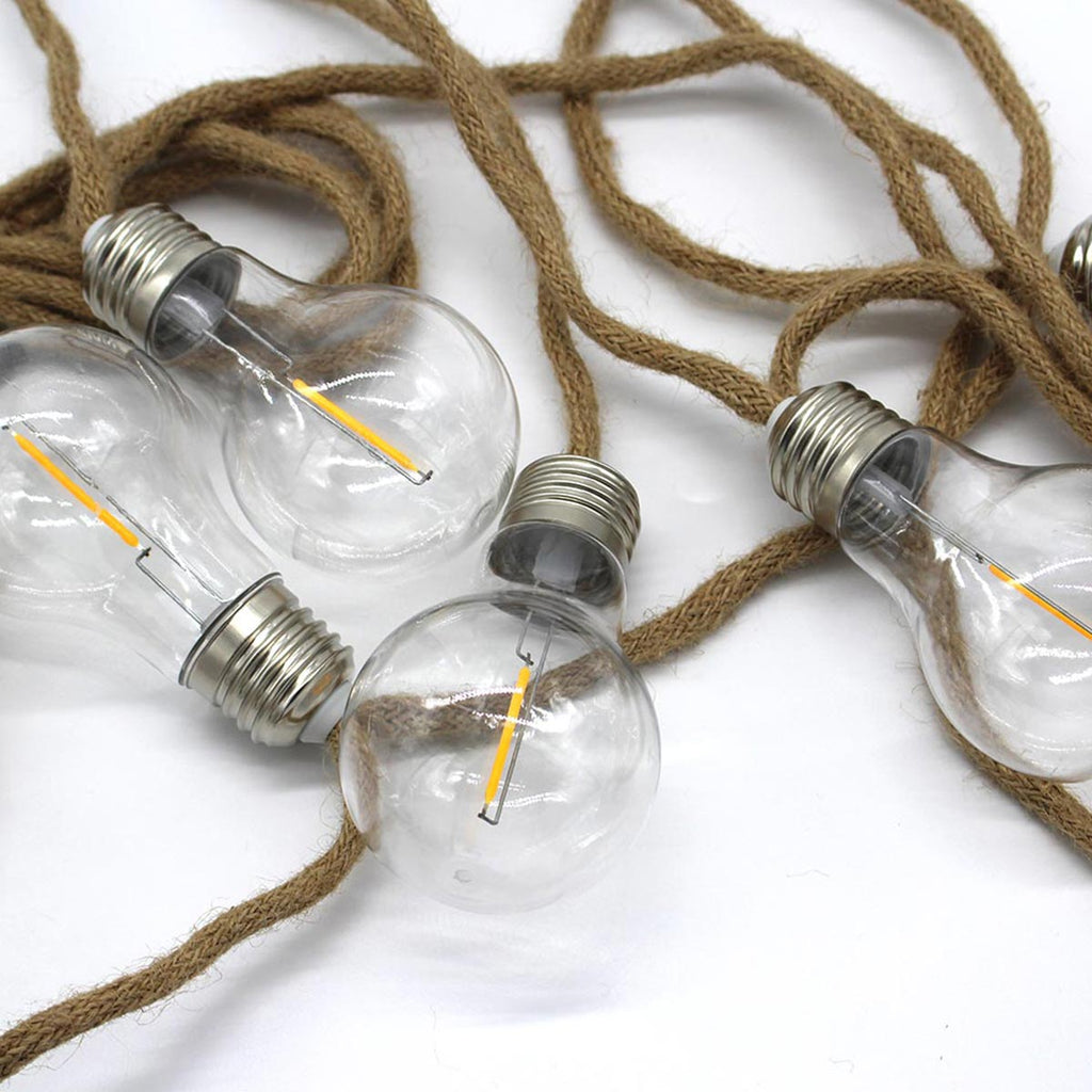 Guirnalda luminosa exterior en cuerda 10 bombillas de filamento transparentes LED blanco cálido FANTASY CORD 7.70m - REDDECO.com