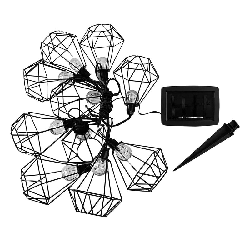 Guirnalda de luces solares jaula de diamante de acero 10 bombillas LED redondas blanco cálido MILY 3,90m - REDDECO.com