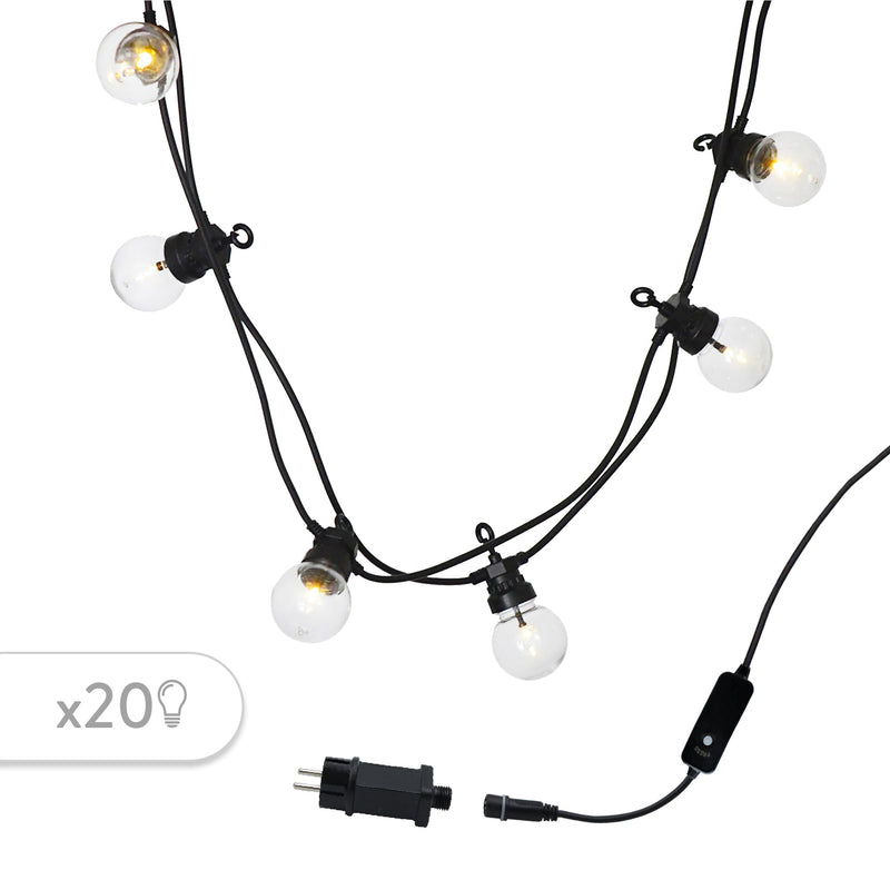 Guirnalda luminosa 20 bombillas LED transparente blanco cálido PARTY CLEAR 20 L8,70m - REDDECO.com