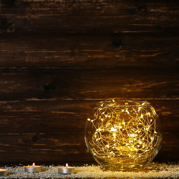 Solar copper string light 100 micro warm white LED SKINNY SOLAR 11.90m 8 modes - REDDECO.com