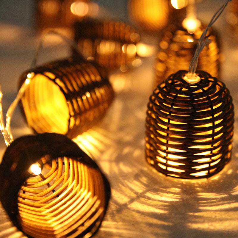 FORMENTERA solar light garland 10 poly rattan lampshades warm white LED 3.80m - REDDECO.com