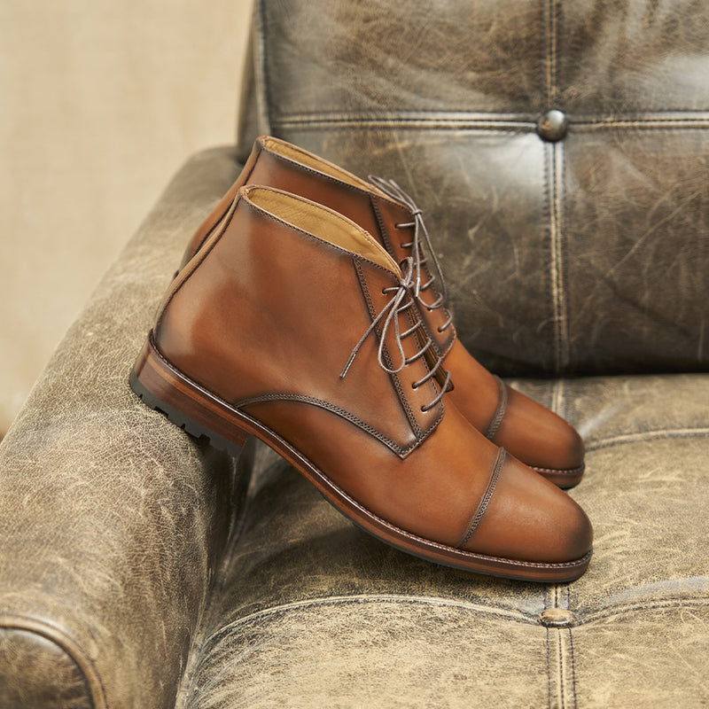 Desert Boots L'Homme Difficile Cuir Cognac Patiné