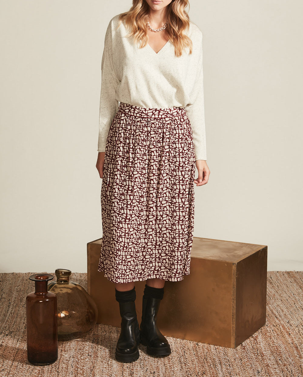 Ariel Elasticated Skirt - Burgundy