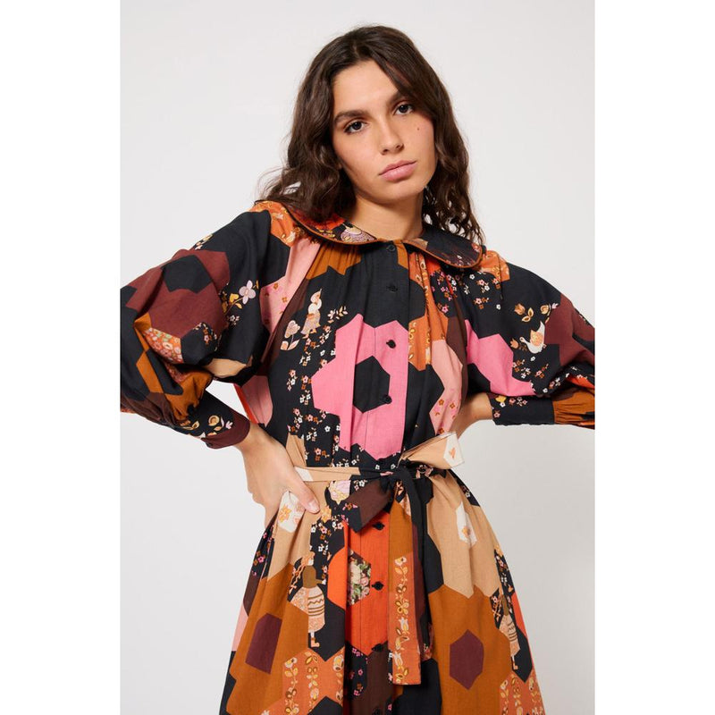 Robe Longue Patchwork Médiéval - Marron