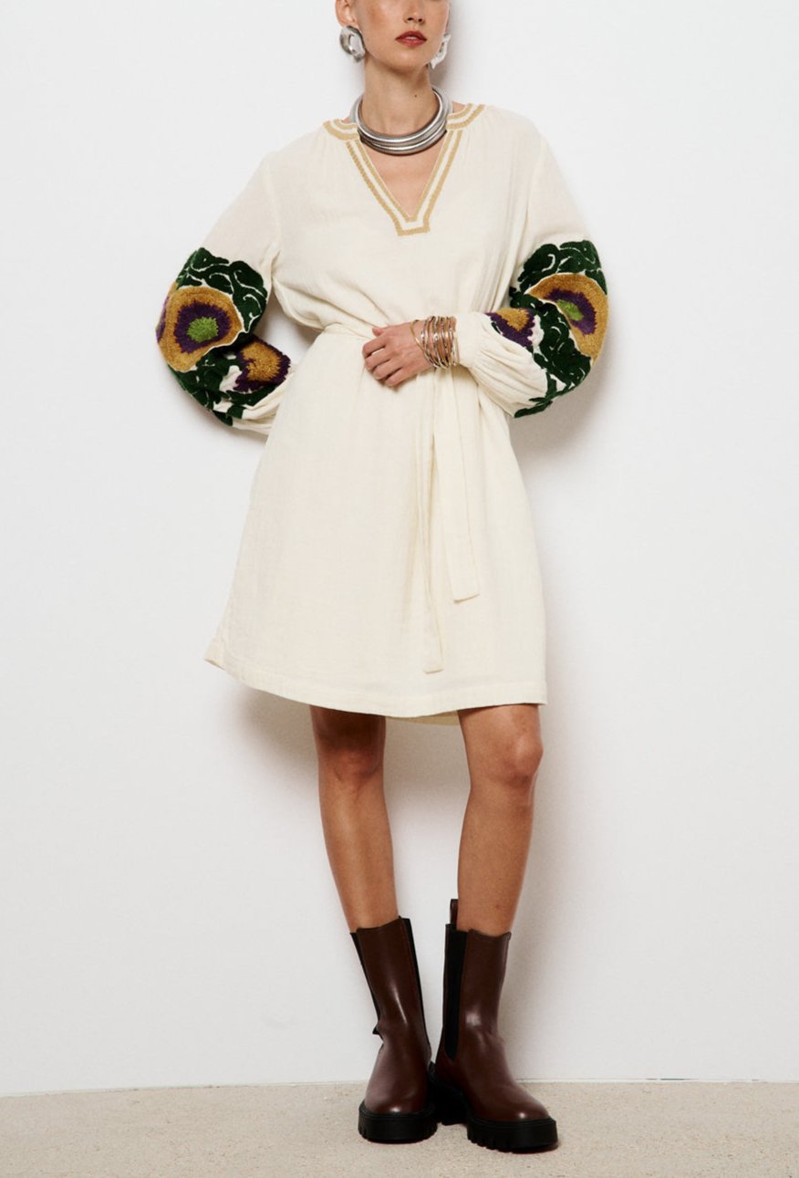 Namie Short Dress - Ecru