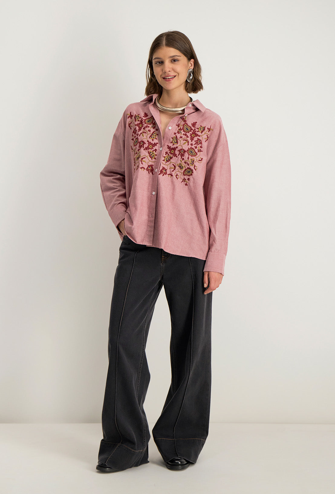 Zynae Long-Sleeved Oversized Shirt - Burgundy
