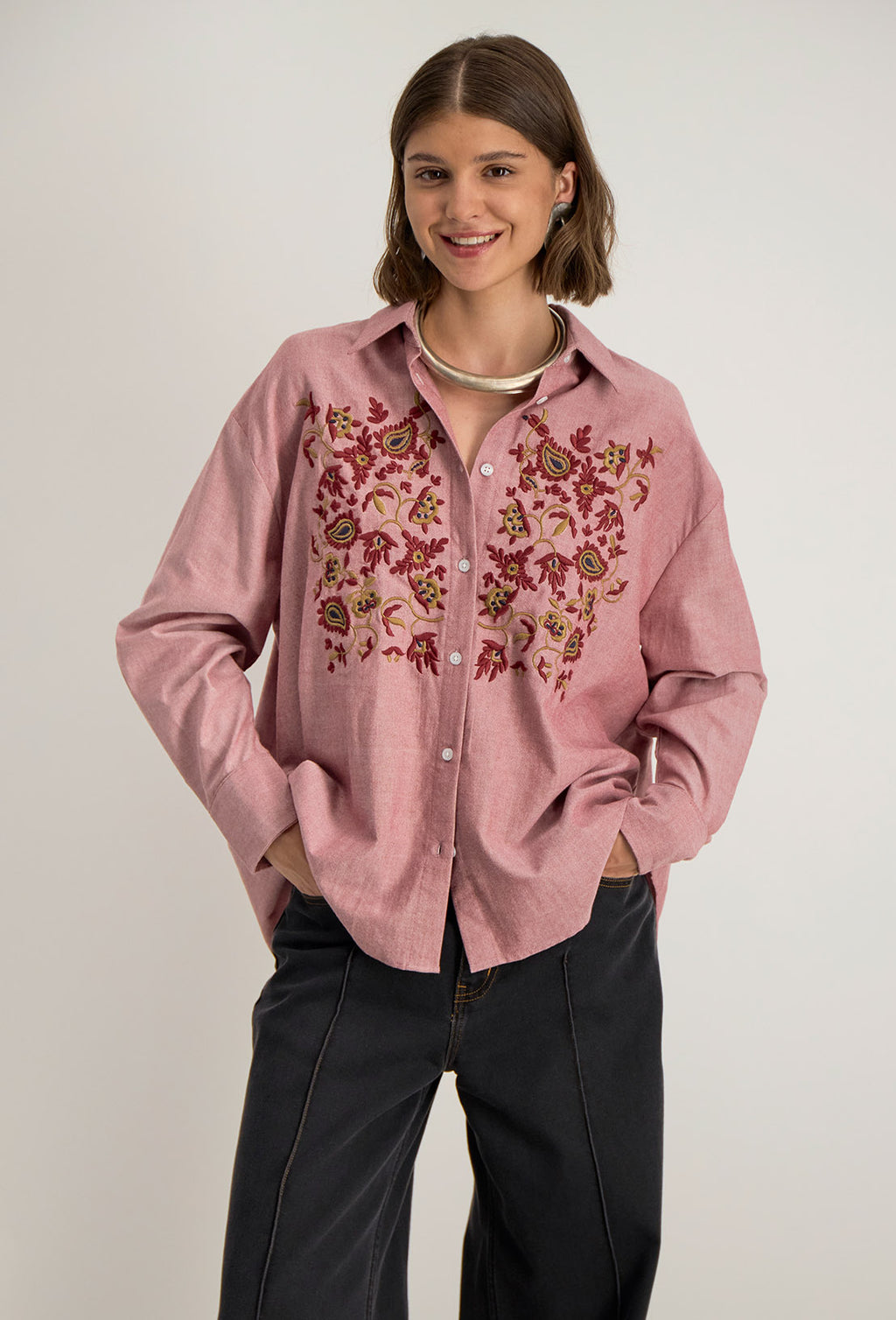 Zynae Long-Sleeved Oversized Shirt - Burgundy