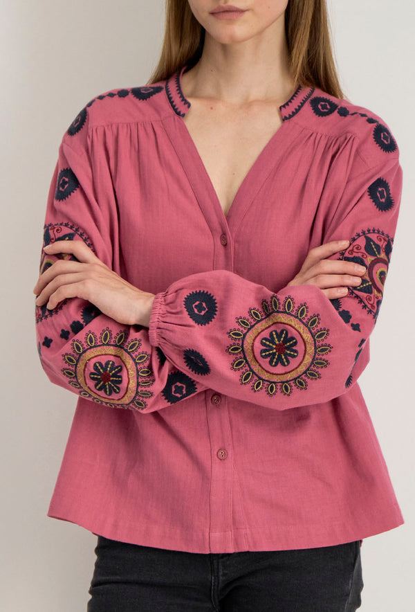 Camisa Bordada Ml Omira - Palo De Rosa