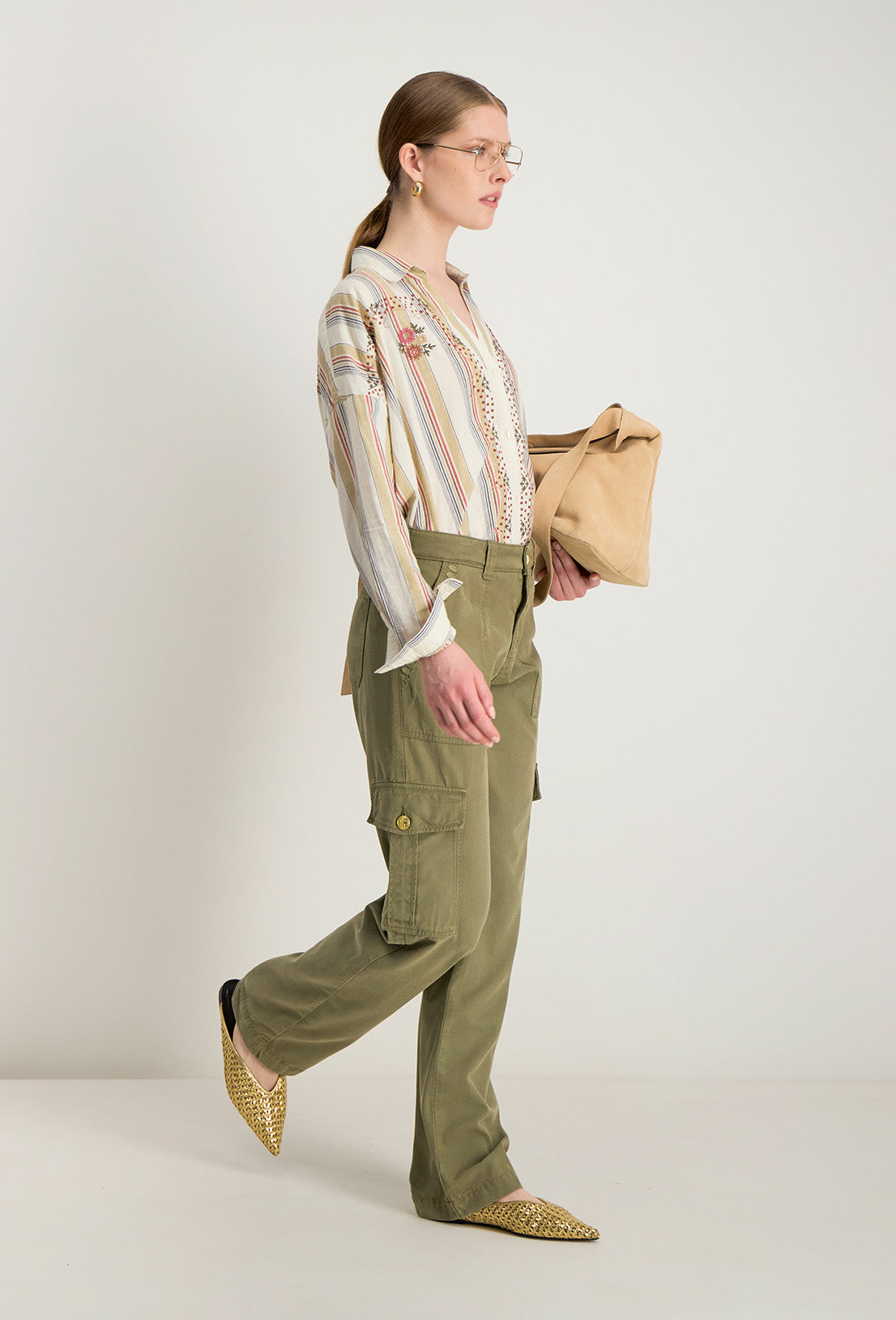 Ayna Embroidered Trousers - Khaki