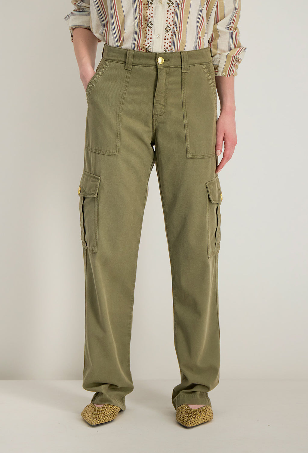 Ayna Embroidered Trousers - Khaki
