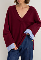 Sweter w serek Lita - Bordowy
