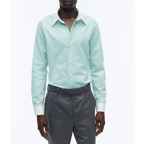 Fursac - Turquoise Cotton Poplin Collar Shirt Blanc