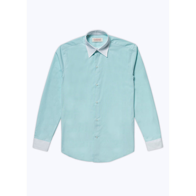 Fursac - Turquoise Cotton Poplin Collar Shirt Blanc