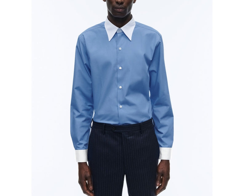 Fursac - Blue Cotton Poplin Collar Shirt Blanc