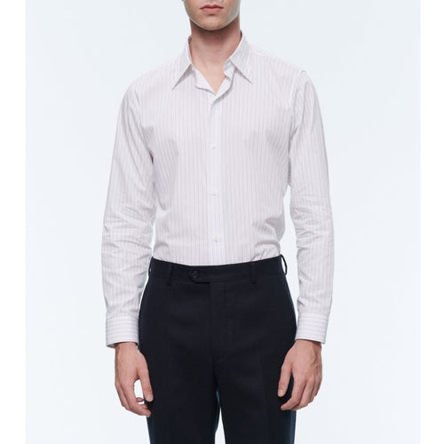Chemise Formal Popeline Blanche Fines Rayures Noires - Blanc