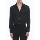 Camisa Terciopelo Con Cuello De Golondrina A Lunares - Lunares Negros