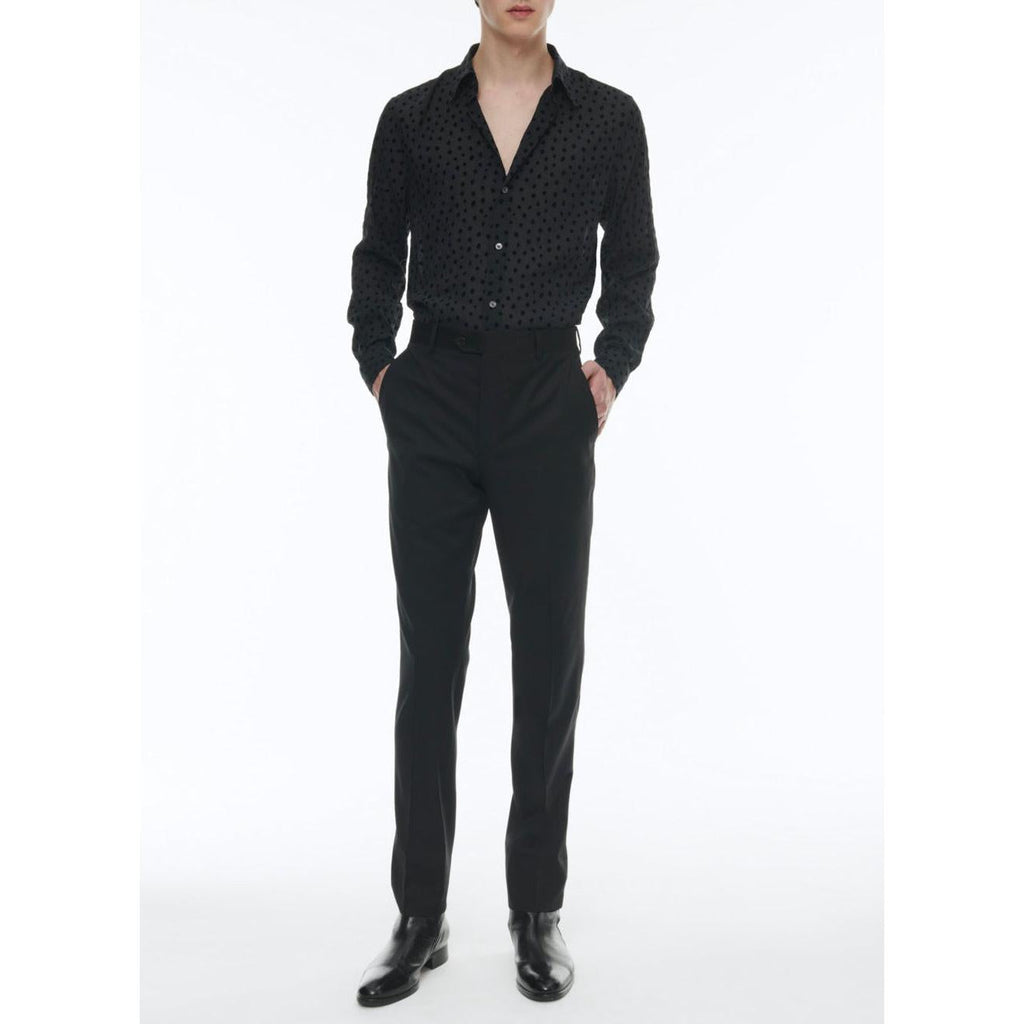 Velvet Polka Dot Swallow Collar Shirt - Black Polka Dots