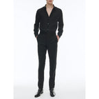 Velvet Polka Dot Swallow Collar Shirt - Black Polka Dots