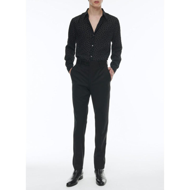 Camisa Terciopelo Con Cuello De Golondrina A Lunares - Lunares Negros
