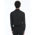 Velvet Polka Dot Swallow Collar Shirt - Black Polka Dots