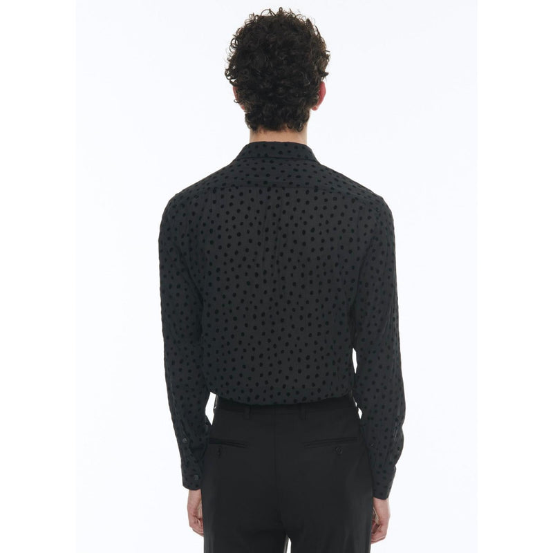 Camisa Terciopelo Con Cuello De Golondrina A Lunares - Lunares Negros