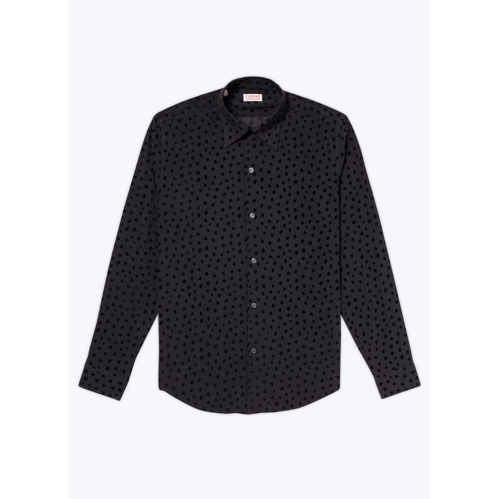 Velvet Polka Dot Swallow Collar Shirt - Black Polka Dots