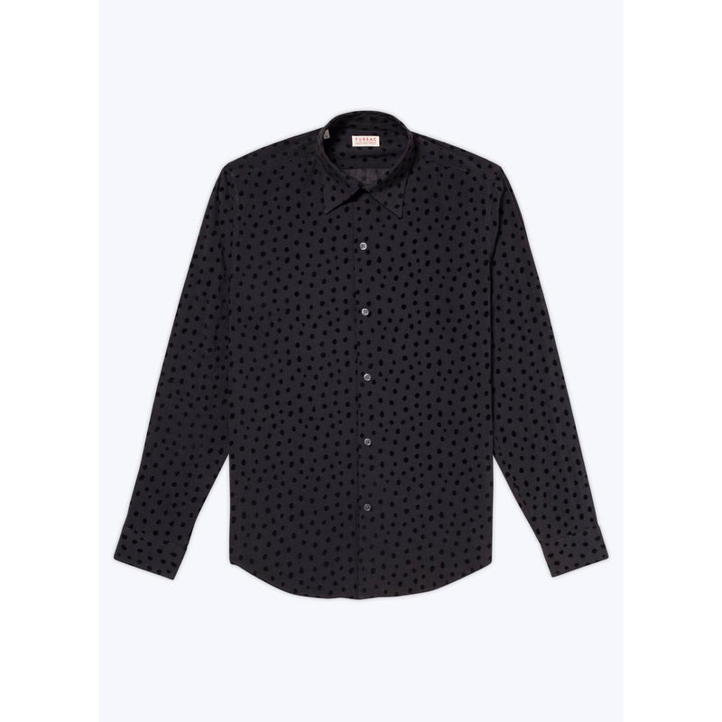 Camisa Terciopelo Con Cuello De Golondrina A Lunares - Lunares Negros