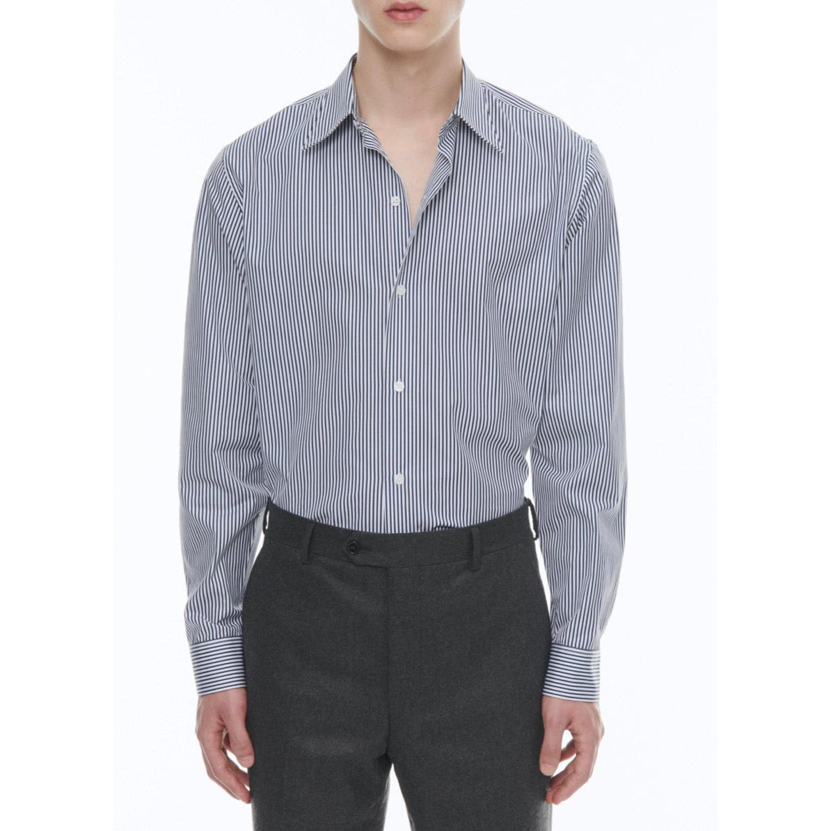 Fursac - Cotton Shirt - Navy Blue Baton Stripes