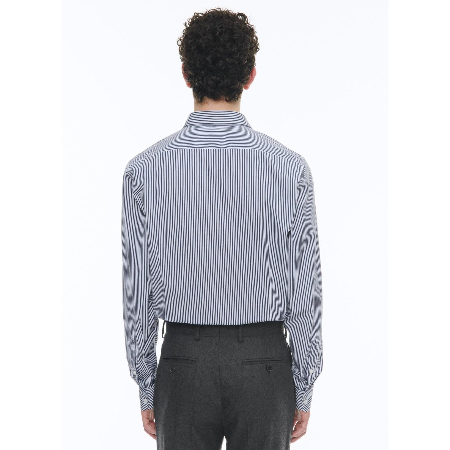 Fursac - Cotton Shirt - Navy Blue Baton Stripes