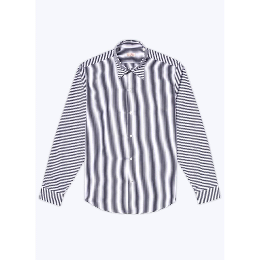 Fursac - Cotton Shirt - Navy Blue Baton Stripes