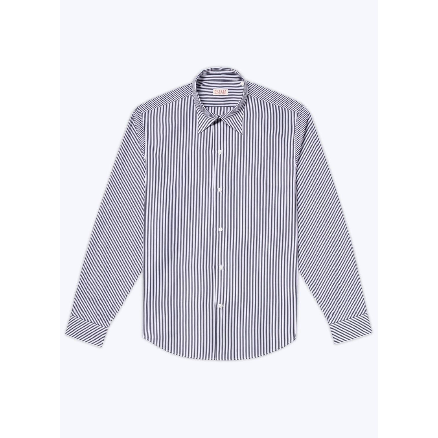 Fursac - Cotton Shirt - Navy Blue Baton Stripes