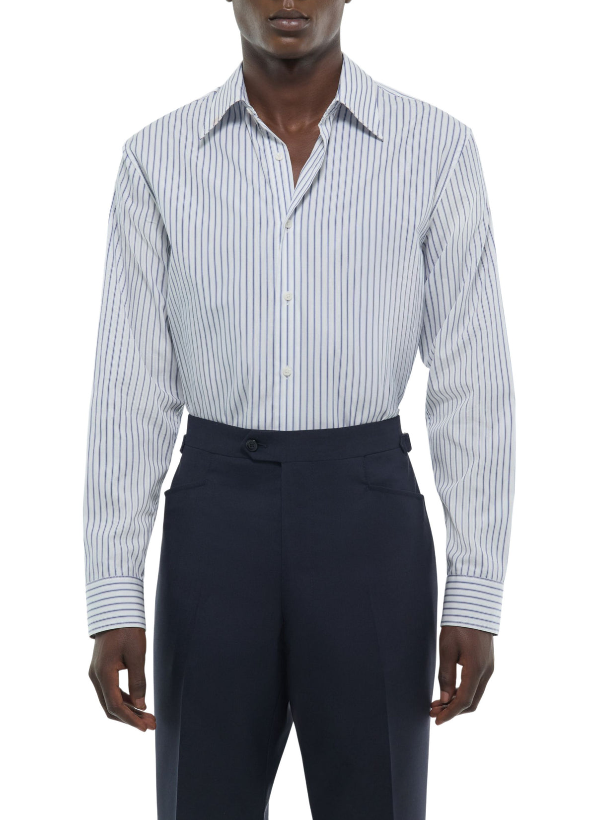 Chemise Col Hirondelle En Popeline Rayée - Marine