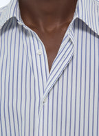 Chemise Col Hirondelle En Popeline Rayée - Marine
