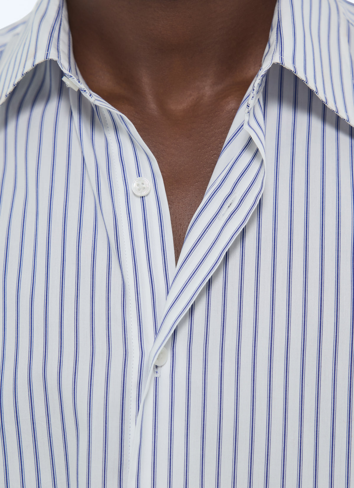 Chemise Col Hirondelle En Popeline Rayée - Marine