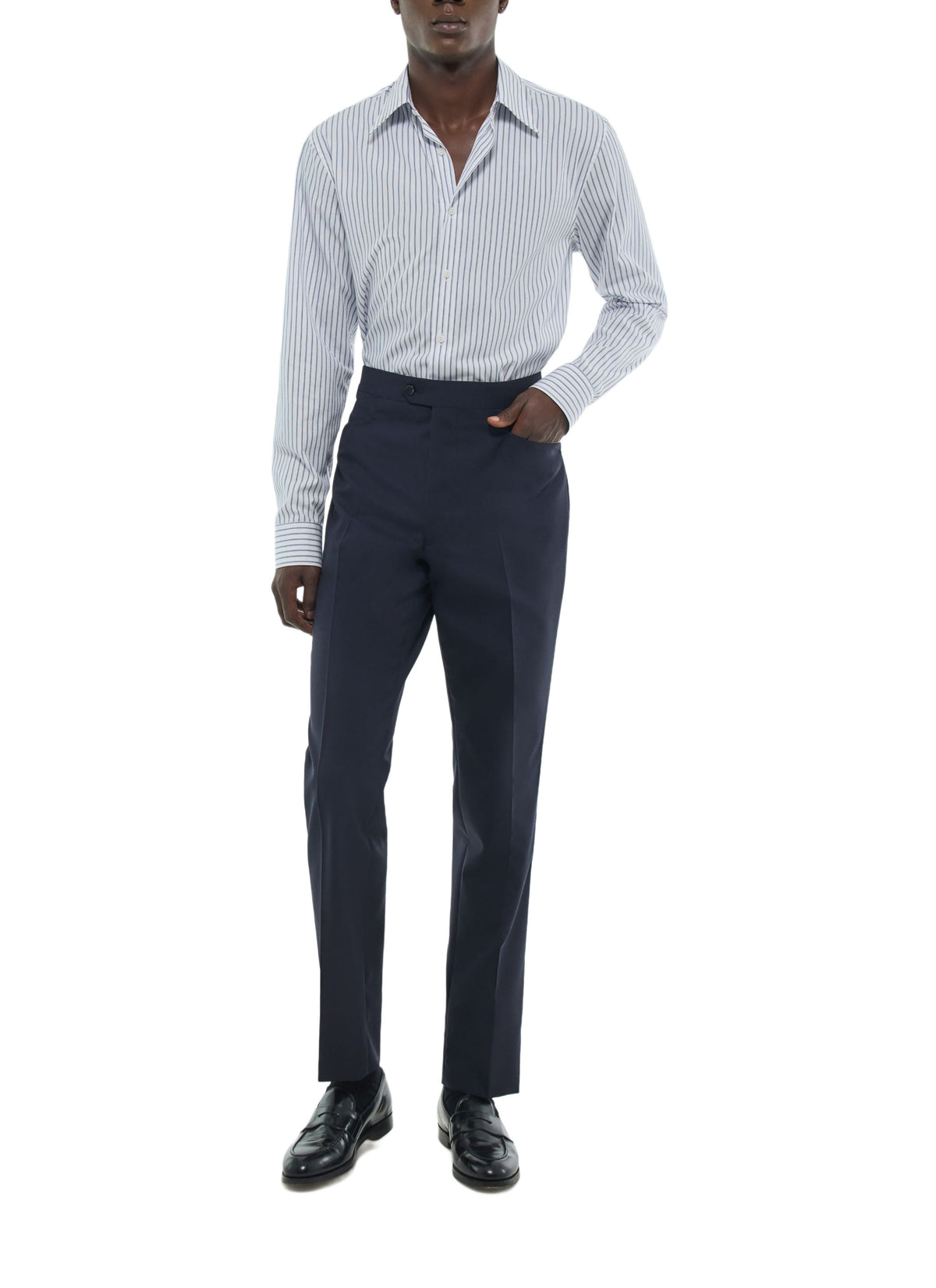 Chemise Col Hirondelle En Popeline Rayée - Marine