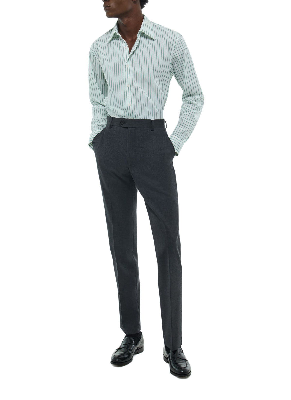 Camisa Con Cuello Golondrina En Popelín De Rayas - Verde Manzana