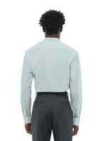 Camisa Con Cuello Golondrina En Popelín De Rayas - Verde Manzana