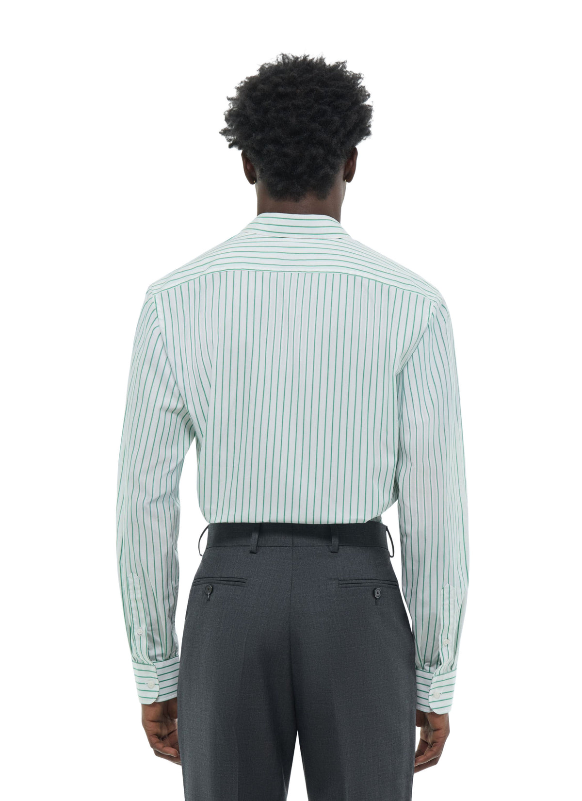 Camisa Con Cuello Golondrina En Popelín De Rayas - Verde Manzana