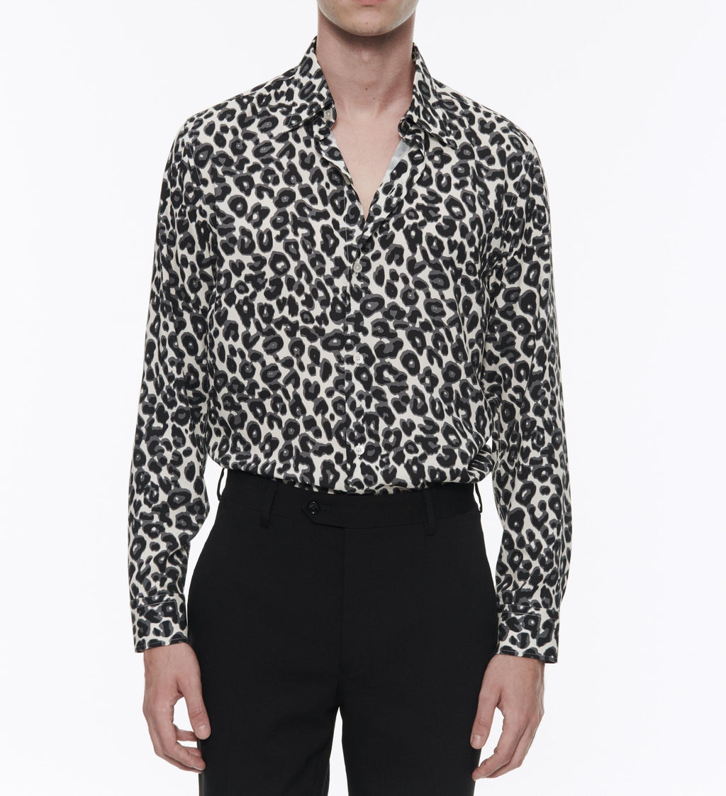 Fursac - Camisa de Viscosa con Estampado de Leopardo - Gris Medio - Hombre