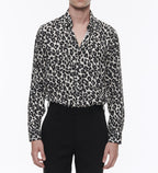 Fursac - Camisa de Viscosa con Estampado de Leopardo - Gris Medio - Hombre