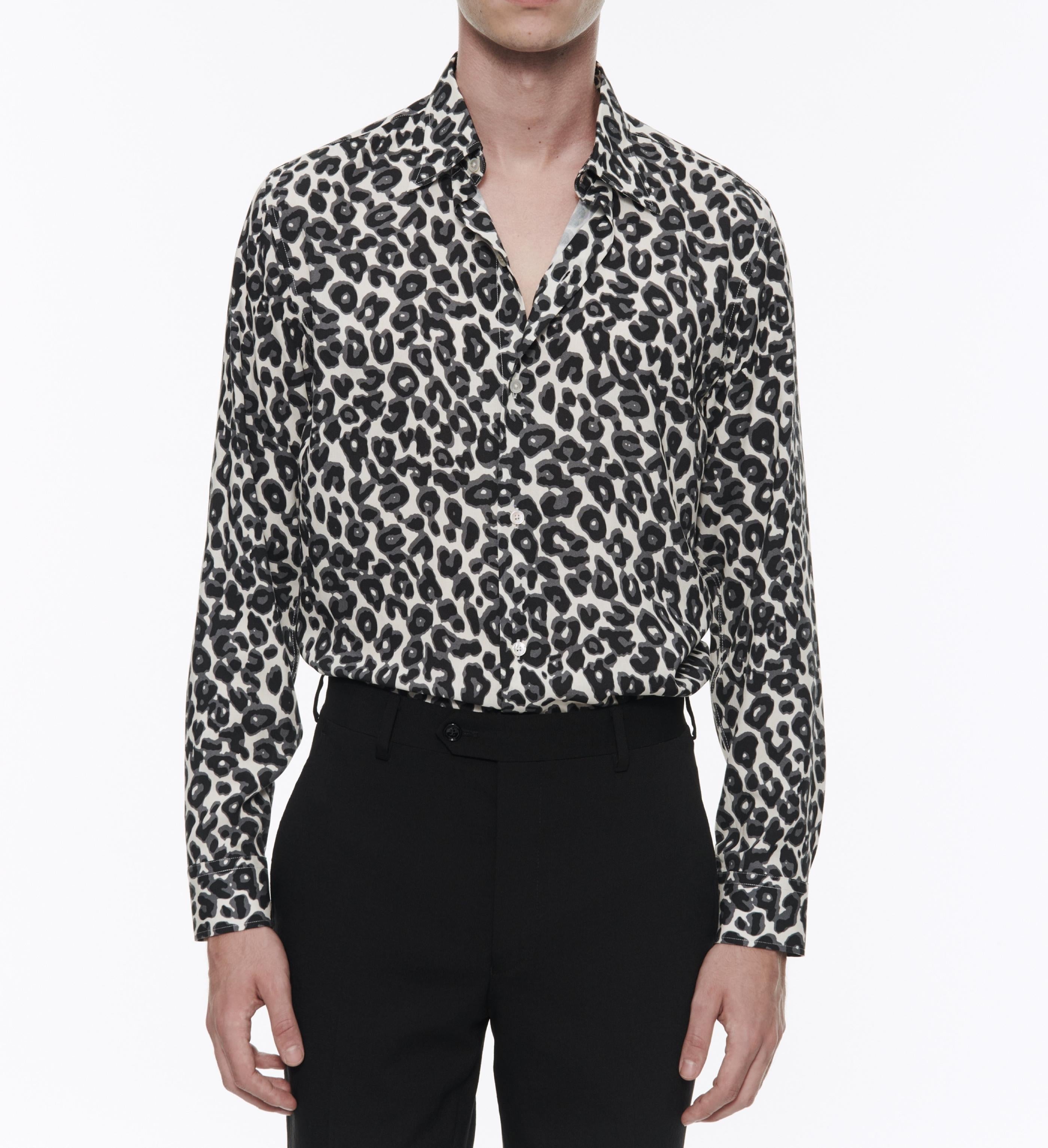 Fursac - Camisa de Viscosa con Estampado de Leopardo - Gris Medio - Hombre