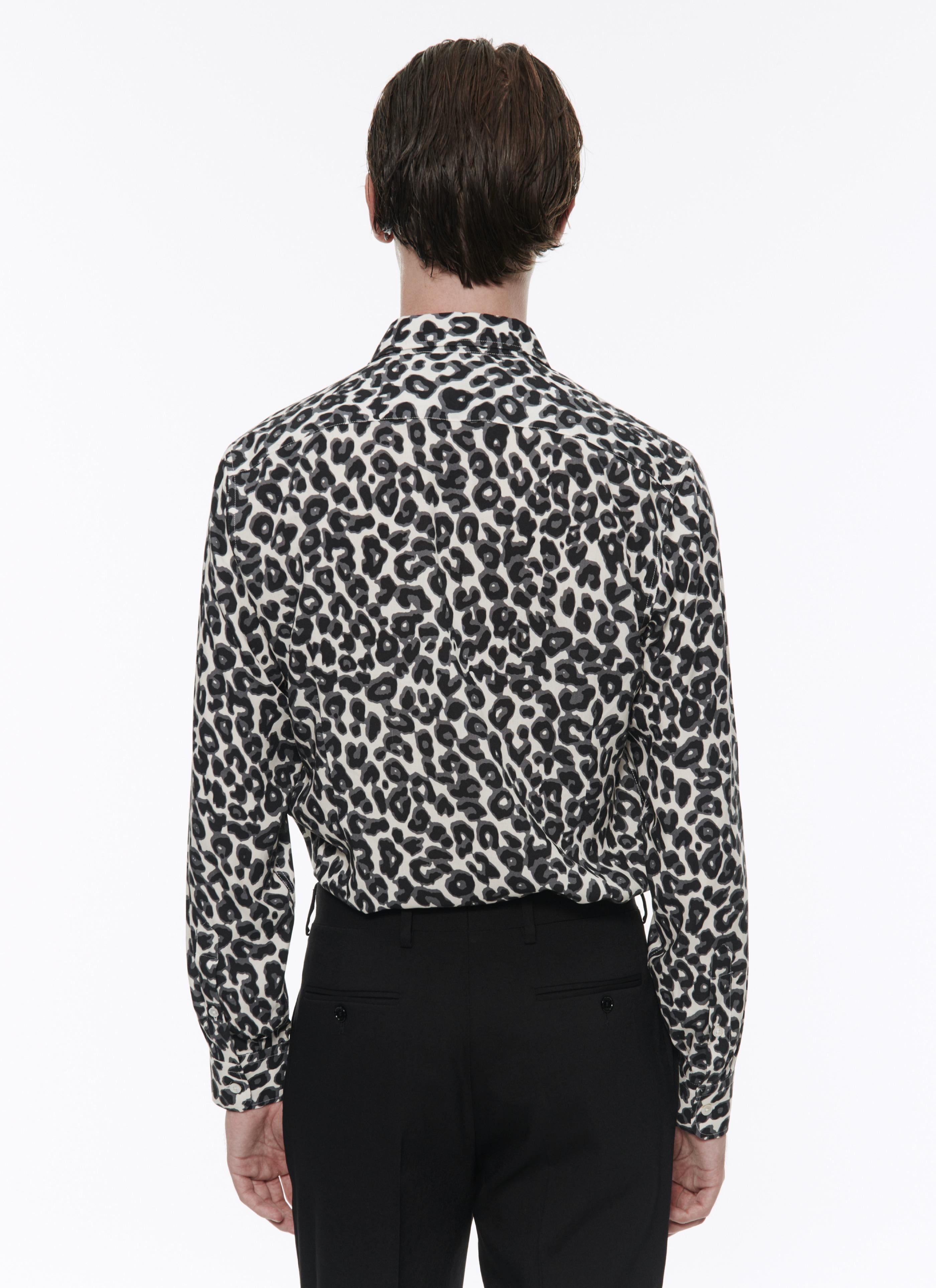 Fursac - Camisa de Viscosa con Estampado de Leopardo - Gris Medio - Hombre