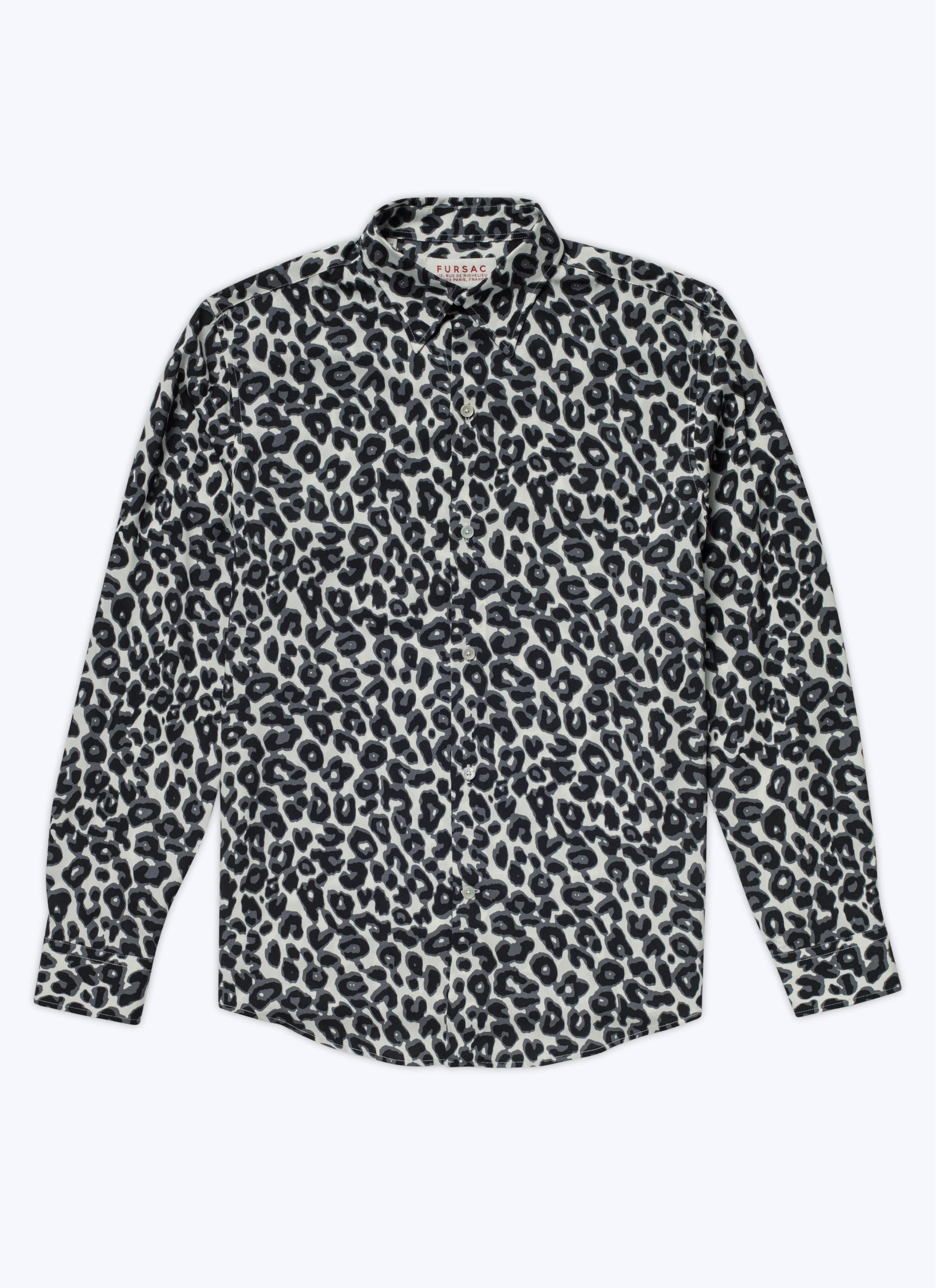 Fursac - Camisa de Viscosa con Estampado de Leopardo - Gris Medio - Hombre