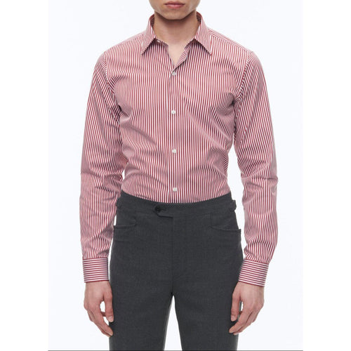 Chemise À Col Droit En Coton - Blanc - Rayures Bâton Rouges